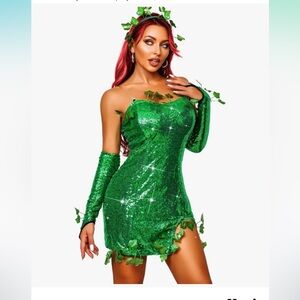 Sexy Halloween Costume For Women 3Pcs, Green Elf Dresses Forest Fairy Dress new